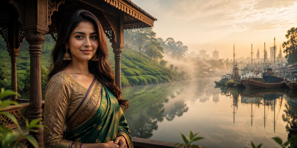 খুলনার চা বাগানের পটভূমিতে মোবাইলে লটারি ও বোনাস দেখছেন একজন ব্যবহারকারী